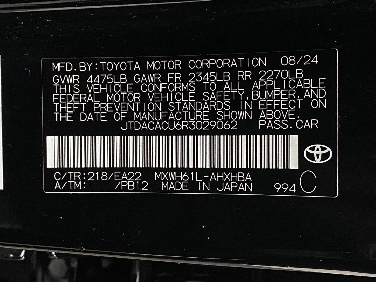 2024 Toyota PRIUS PRIME 4DR CAR